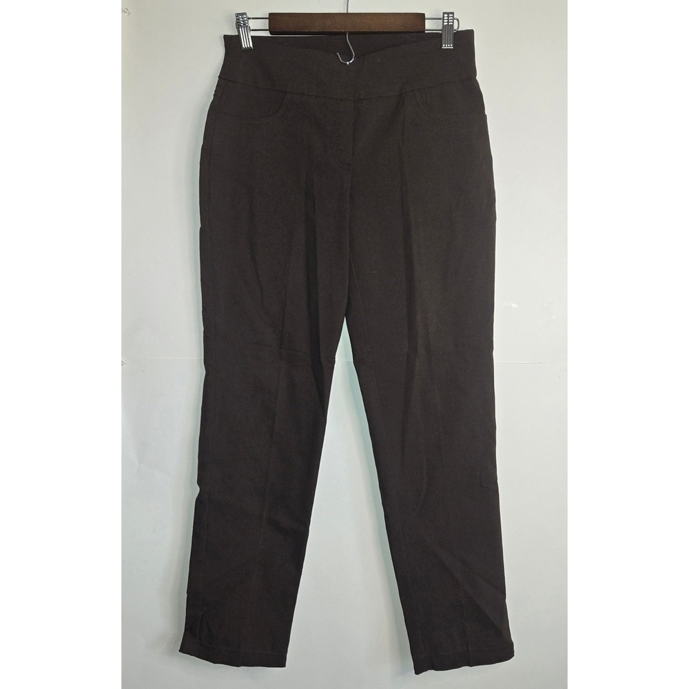 Ruby Rd Petite Brown Pull On Pants Straight Leg Stretch Trousers 6P 14790